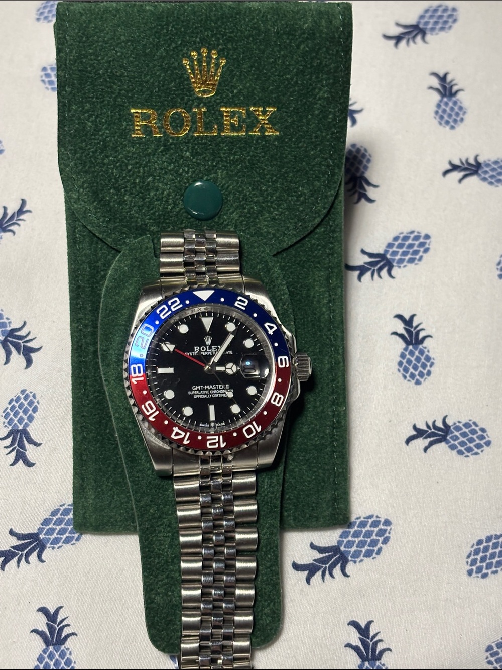 Rolex GMT-Master II Stainless Steel Watch with Blue, Red & Black Dial